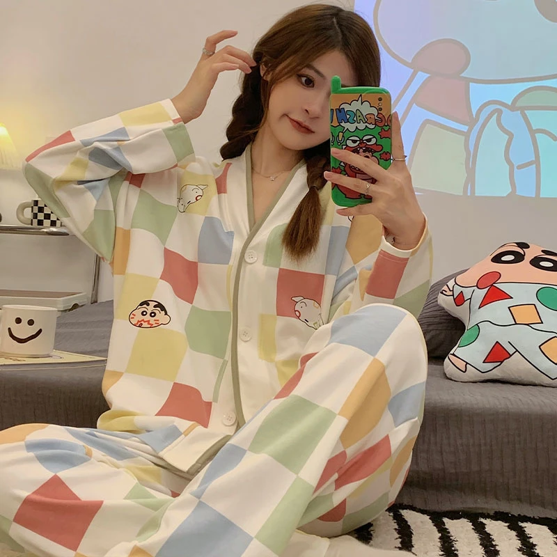 蜡笔小新睡衣女春秋季卡通可爱少女秋冬款可外穿家居服
