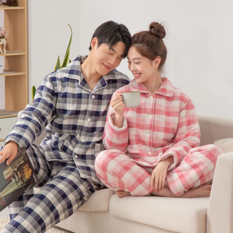 冬季加厚三层夹棉全棉绒布男女睡衣棉袄套装纯棉保暖家居服棉服