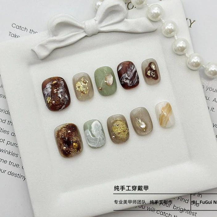 【海浪】轻奢ins风-手绘晕染短款纯手工穿戴甲