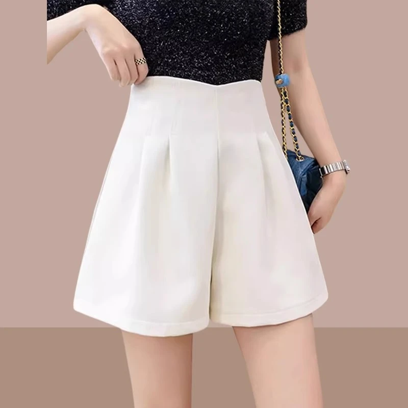 西装短裤女夏新款a字胖mm高腰黑色阔腿裤显瘦遮肚休闲裤