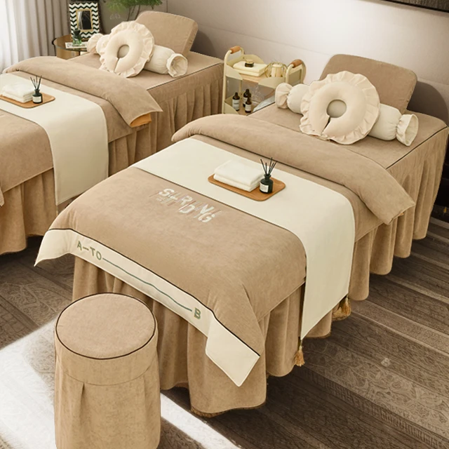 网红高档美容床罩四件套纯色欧式推拿按摩理疗洗头床罩套四季通用