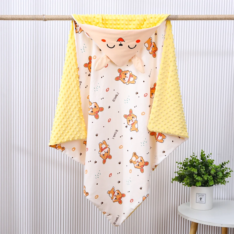 四季通用薄款豆豆防风安抚抱被90*90双层加棉可爱新生儿包被