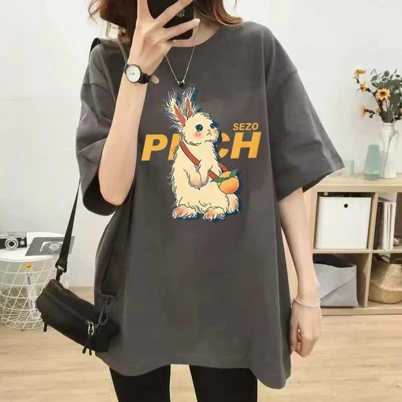 100%纯棉学院风oversize短袖t恤女学生新款宽松ins设计感小众上衣