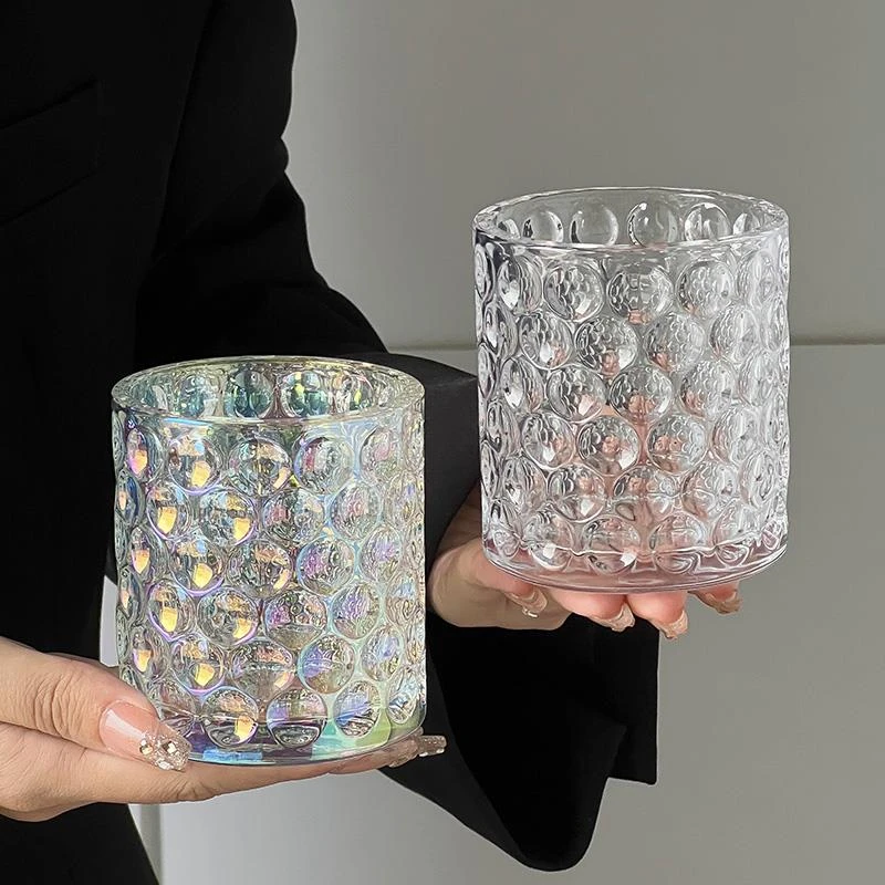 限定*ins密集鱼目纹玻璃水杯 复古小众炫彩咖啡杯威士忌杯鱼鳞杯