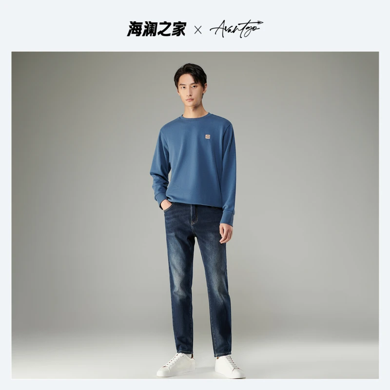 海澜之家休闲男士牛仔裤2022秋季新款宽松直筒舒适时尚长裤男098A