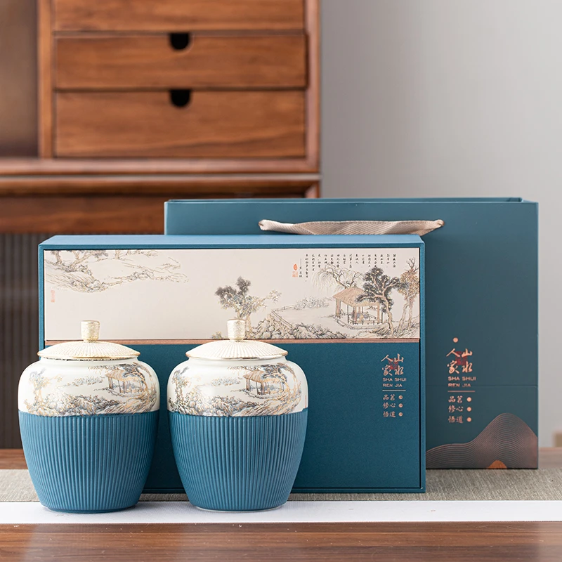 新款陶瓷茶叶罐礼盒装空盒高档精致包装盒红茶绿茶黄金芽雕金定制
