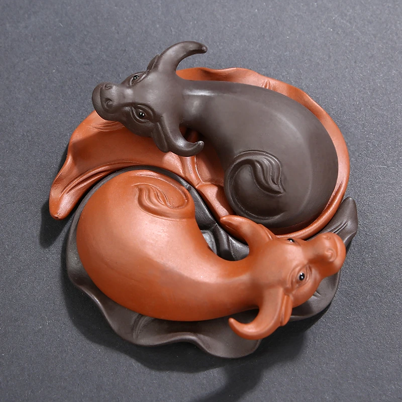 紫砂茶宠摆件水牛扭转乾坤可养可拆分手工茶艺精品茶盘茶玩茶装饰