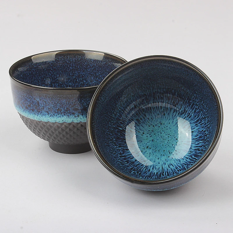 跳刀窑变建盏茶杯泡茶单杯复古功夫蓝色陶瓷家用创意中式库存处理