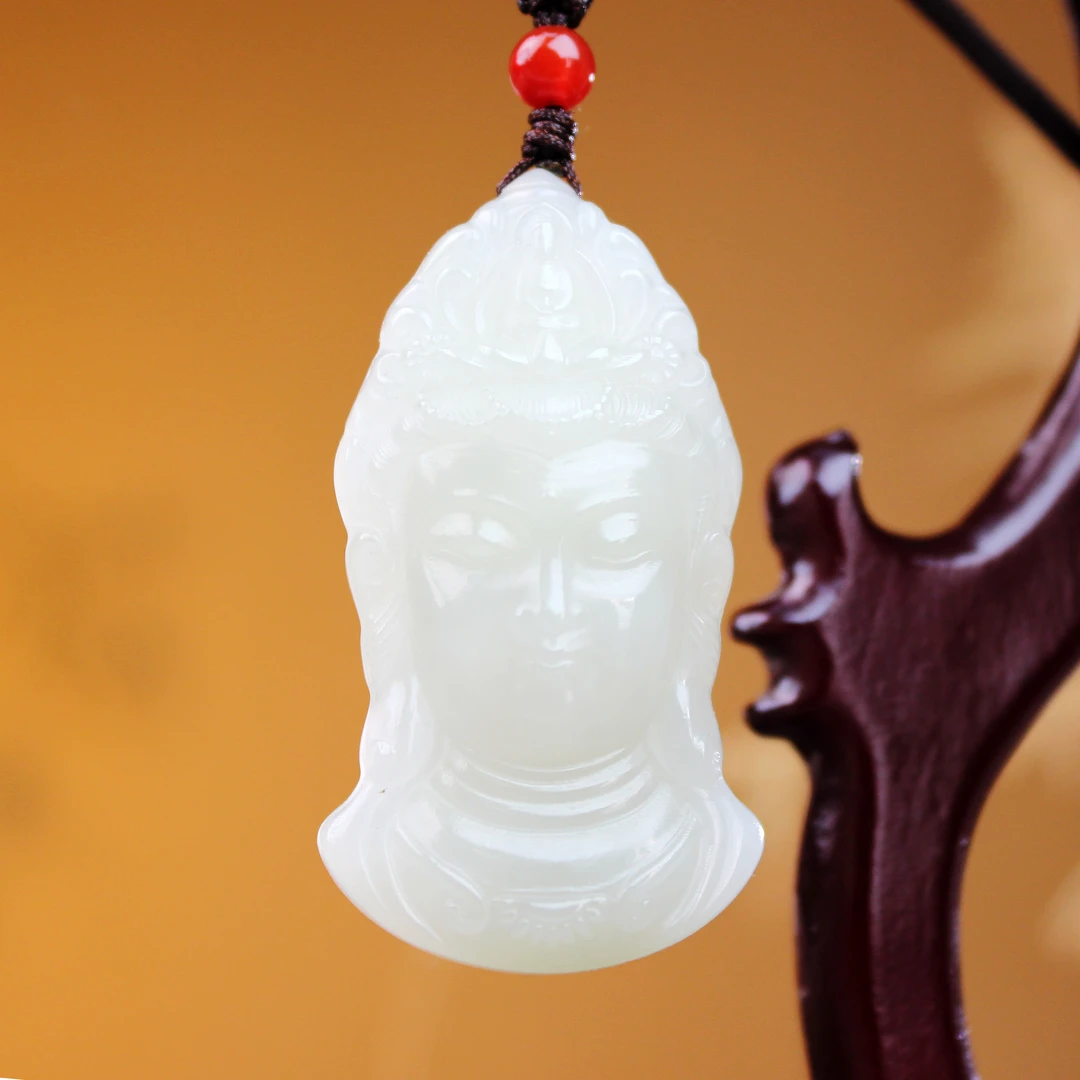 天然和田玉珍品观音头吊坠精雕白玉挂坠巧雕时尚百搭女款项坠