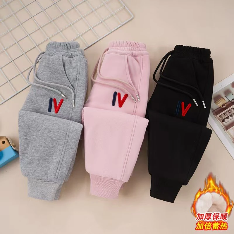 男女童兔毛绒加厚秋冬2024新款冬季保暖套棉裤子儿童加绒卫裤子