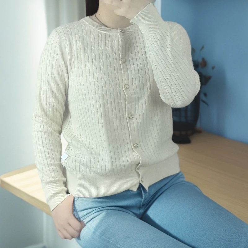 (帛贸SC6887)71桑蚕丝29山羊绒春秋冬女麻花羊绒园领开衫