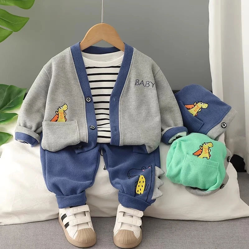 男童套装春秋季2024新款1一4岁男宝宝帅气秋装婴儿童装衣服三件套