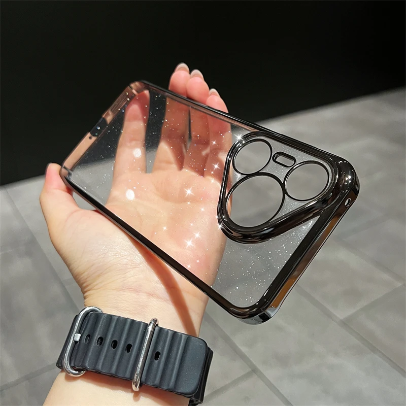 轻奢闪粉电镀边适用华为pura70pro+/ultra手机壳全包pura70透明壳