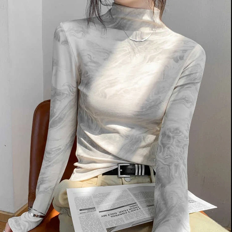 秋冬氛围感扎染德绒打底长袖修身显瘦设计感时尚百搭外穿内搭上衣
