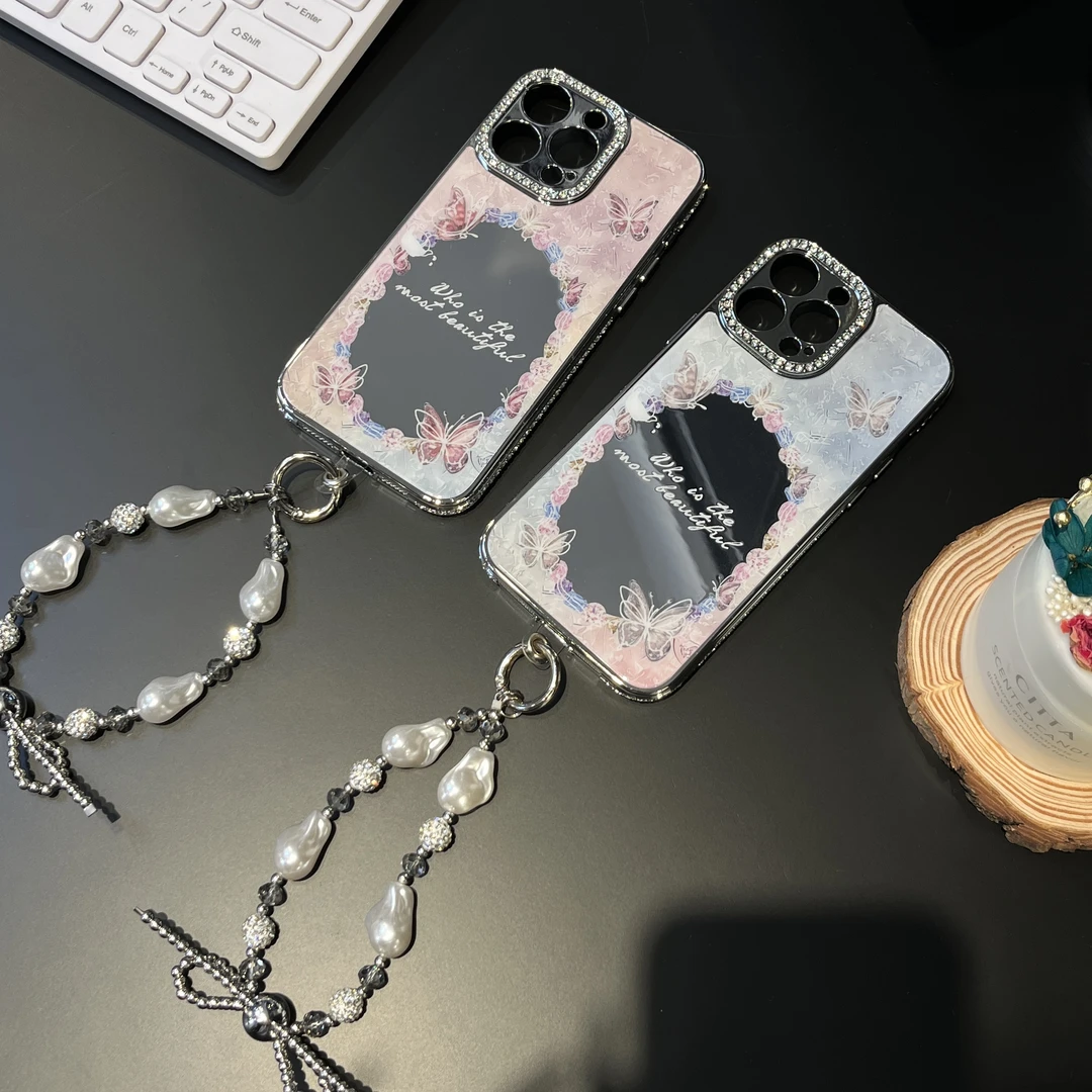 Ins风小众高级感夏天补妆镜手机壳适用于苹果15promax/14/13/12