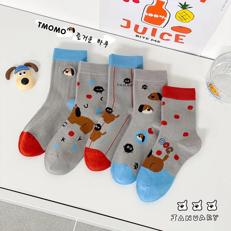 儿童袜子春秋季童袜可爱小狗涂鸦中筒袜韩版ins男童宝宝潮袜可爱