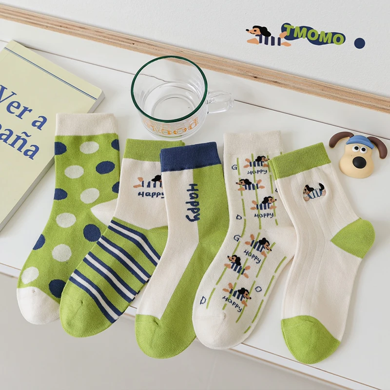 儿童袜子男宝五双装秋冬童袜卡通恐龙中筒袜中大童袜子男童宝宝