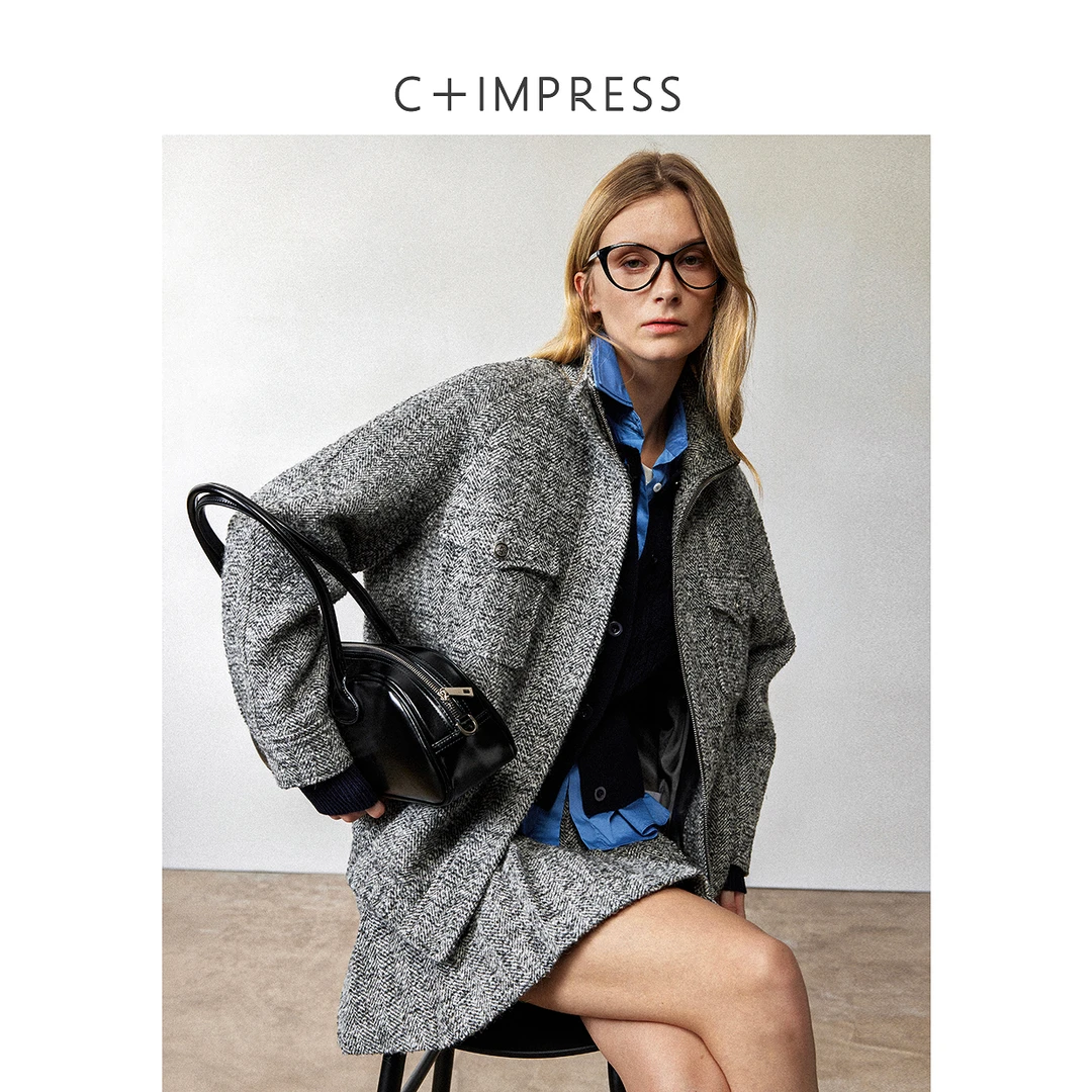 C+IMPRESS/西嘉(达)粗纺人字纹MIU系夹克半裙套装