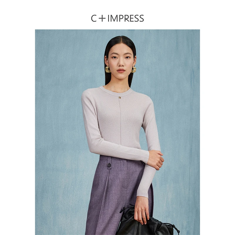 C+IMPRESS/西嘉知识分子风羊毛衫女金属吊扣秋新款针织打底衫毛衣