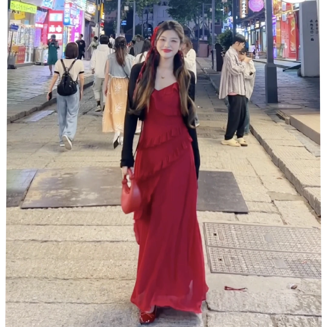 【莫奈花园】（单条连衣裙）微胖mm夏季设计感时尚显瘦气质吊带连衣裙