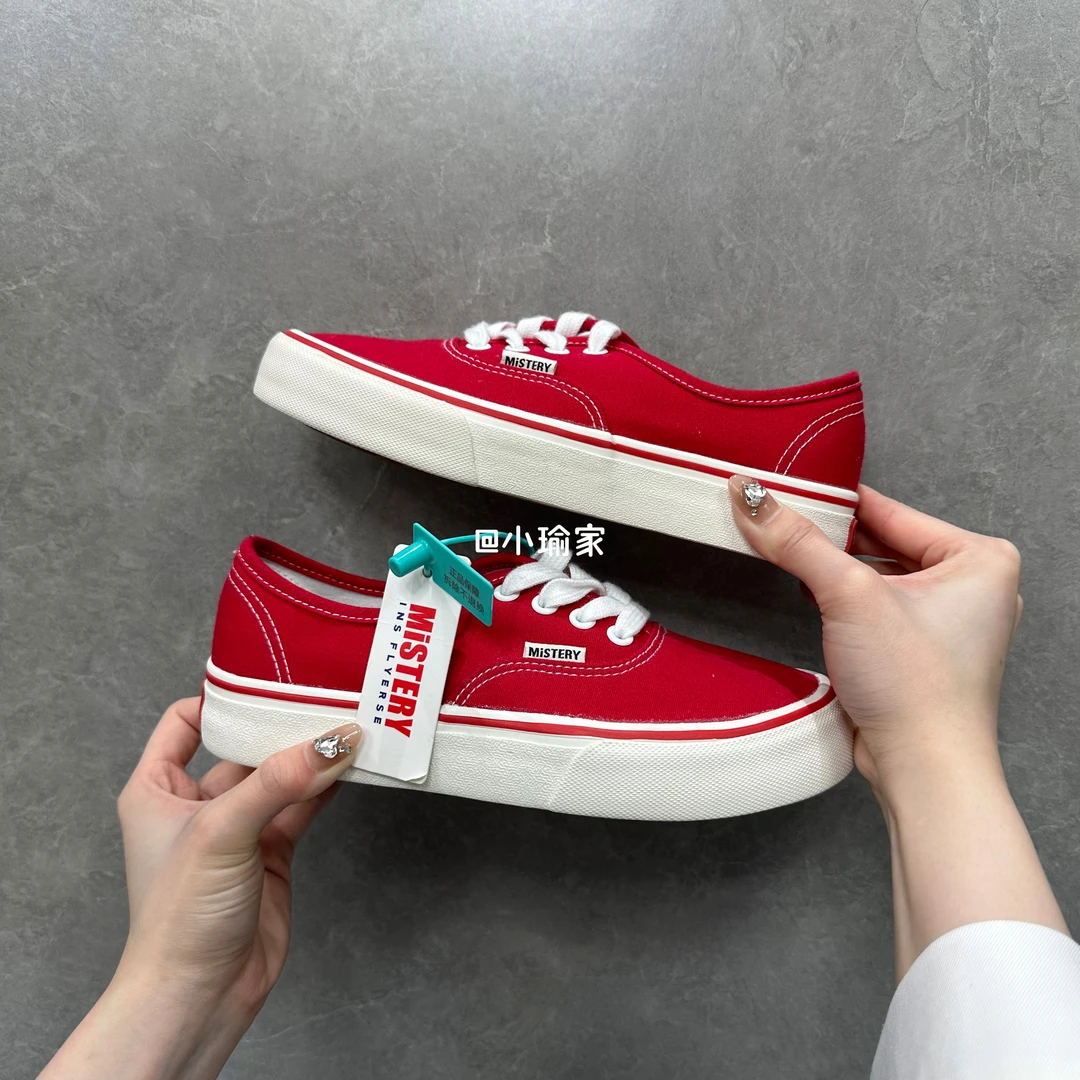 鞋有亿 红色一脚蹬帆布鞋女2025新款秋冬女鞋厚底鞋子小众板鞋ins