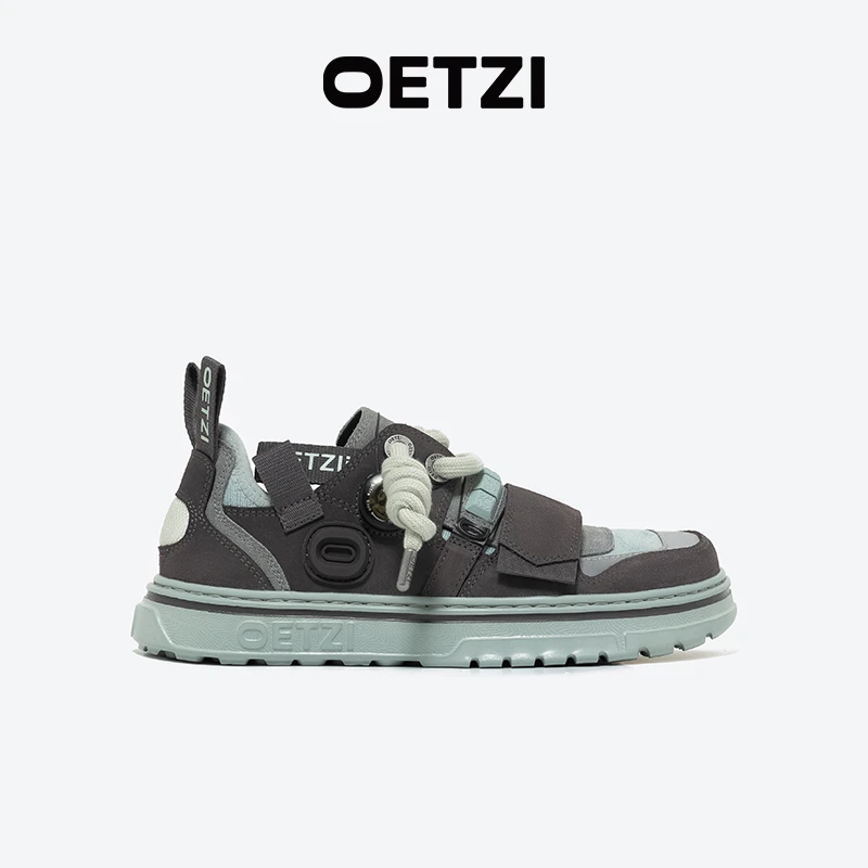 OETZI冰人奥兹丑萌女鞋拼接厚底板鞋旋纽扣新品翻毛皮情侣鞋