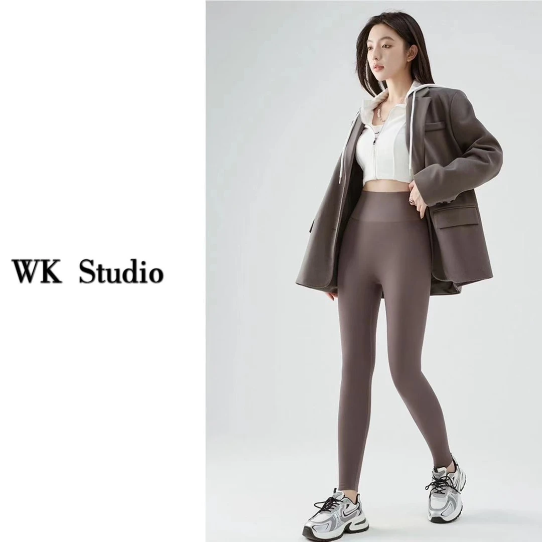 【WK】特调色秋冬薄绒款灰咖色鲨鱼裤高腰收腹芭比裤K1011