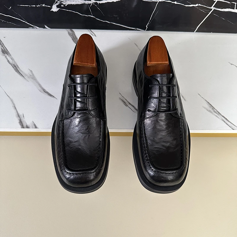 春季新款男士休闲男皮鞋商务时尚透气舒适百搭软底软面黑色系带款