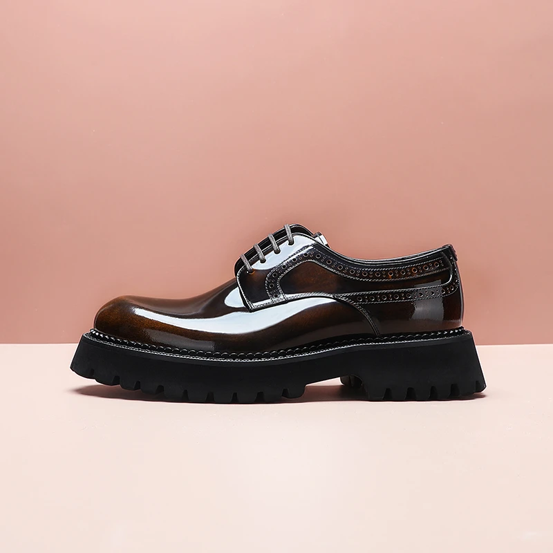 男鞋圆头休闲厚底复古高端潮鞋纯牛皮约会日常配牛仔裤皮鞋600808