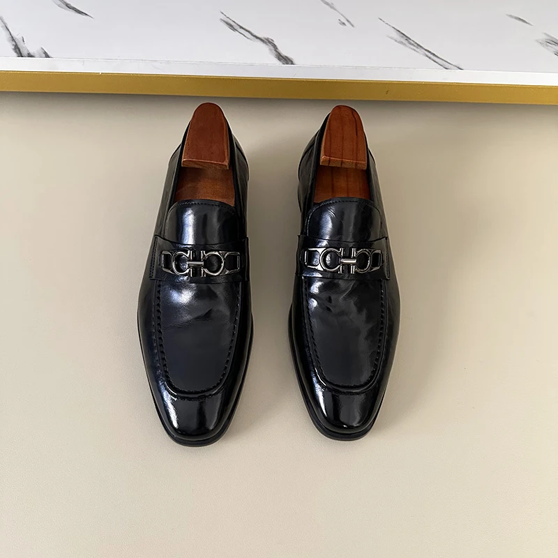 新款男士真皮一脚蹬经典乐福鞋商务休闲时尚百搭款软底软面正装鞋