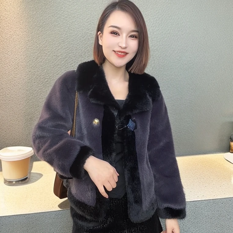 【淼姐专属L1】W 貂绒皮毛一体翻领韩版气质高级时尚轻奢女款外套