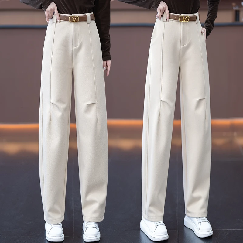 梨型身材小个子气质镰刀裤女士2024秋冬季新款高腰窄版休闲阔腿裤