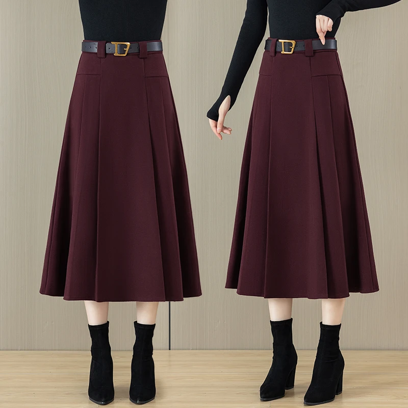 今年流行安可拉红半身裙2024秋冬季新款高腰A字裙中长款百褶裙子