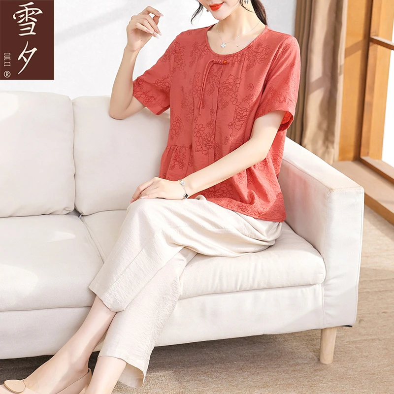 2024新款妈妈夏装短袖小衫洋气套装时尚中老年女上衣薄款t恤