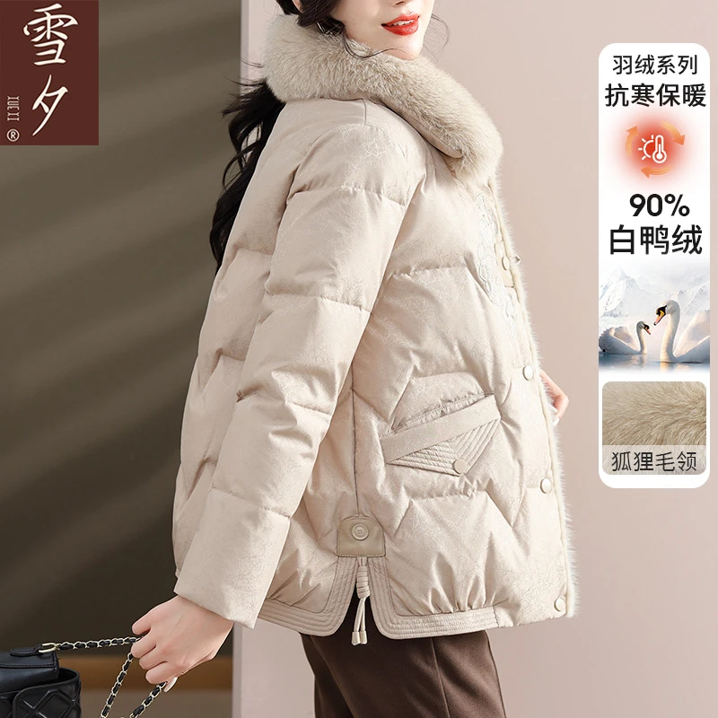 洋气妈妈冬装羽绒服仿水貂绒2023新款中老年女白鸭绒狐狸毛领外套