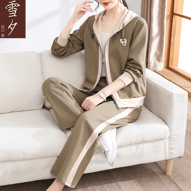 2024新款妈妈春装运动套装连帽时尚春秋卫衣中老年女上衣宽松外套