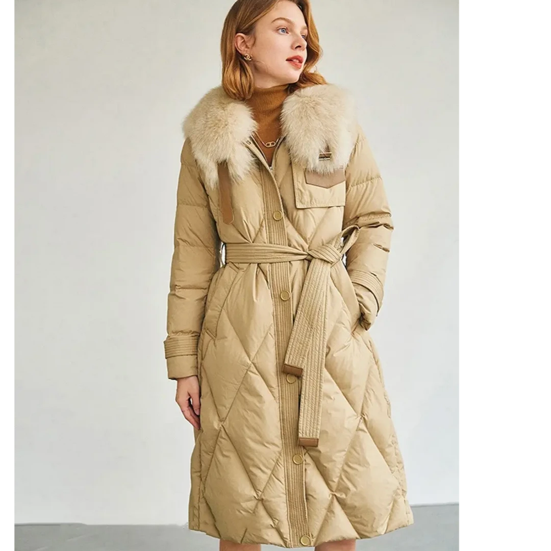 高端保暖大毛领女中长款冬季新款时尚收腰显瘦加厚韩版秋冬