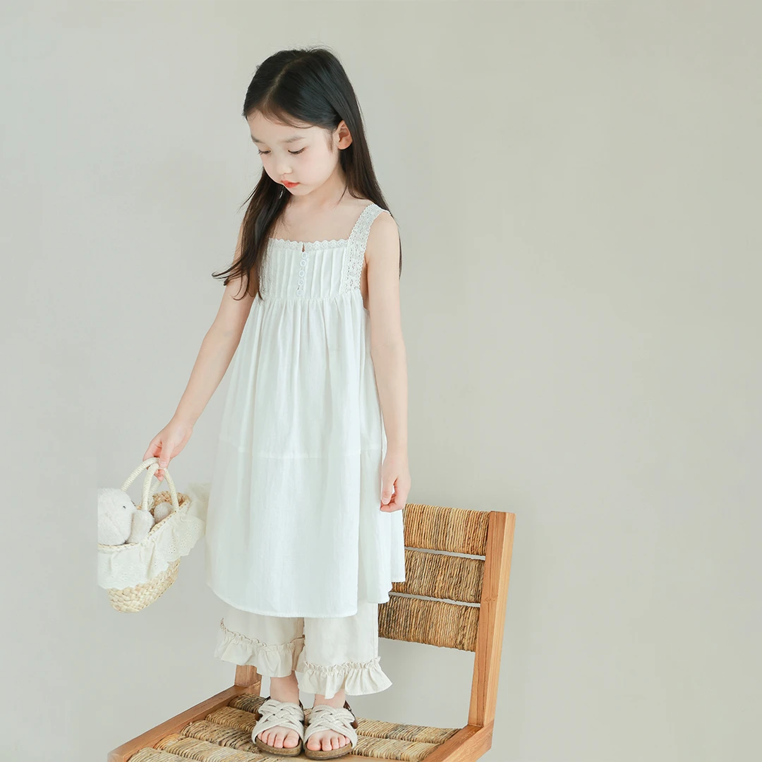 utouto大耳象女童蕾丝吊带连衣裙2024夏季新款女孩素色2403682