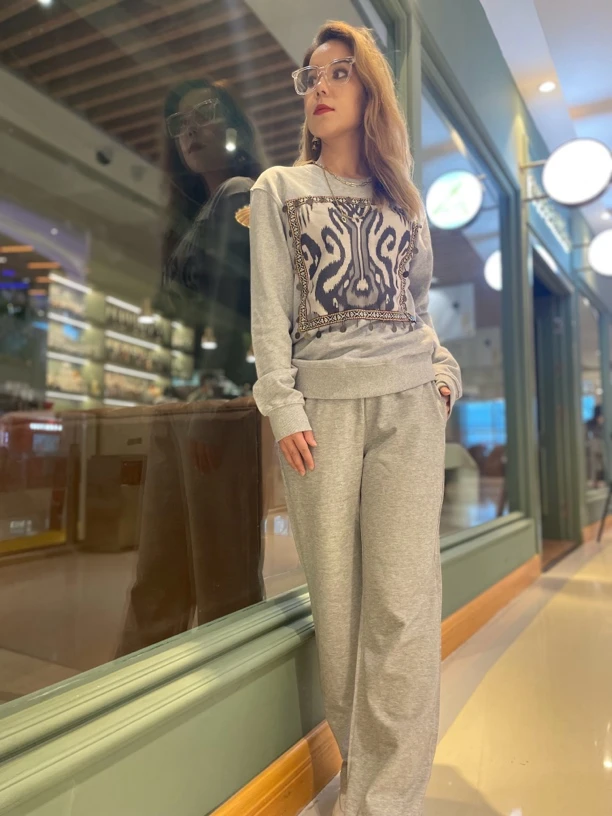 Elmoda 新款卫衣卫裤套装宽松时尚休闲秋冬运动阔腿直筒印花秋季