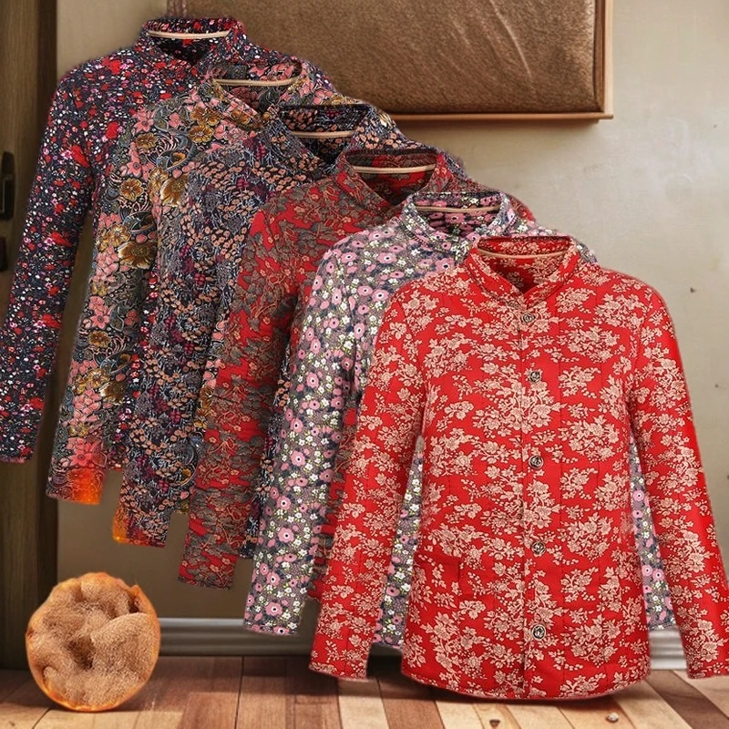 中老年冬季胖妈妈棉袄加肥加大妈妈装碎花长袖保暖加厚气质网红