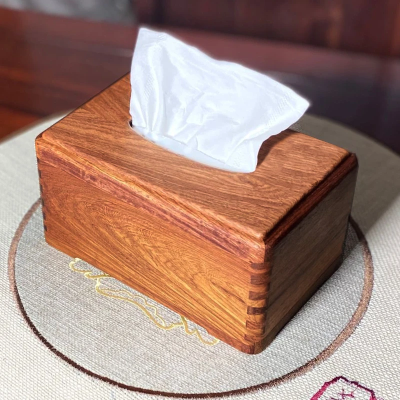 缅甸花梨木全独板纸巾盒桌面红木中式实木简约抽纸盒木制餐巾纸盒
