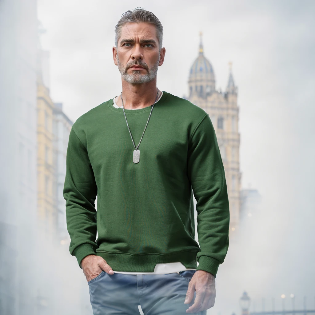 春季380克拼接圆领宽松无帽套头季重磅长袖t恤卫衣户外秋季男上衣