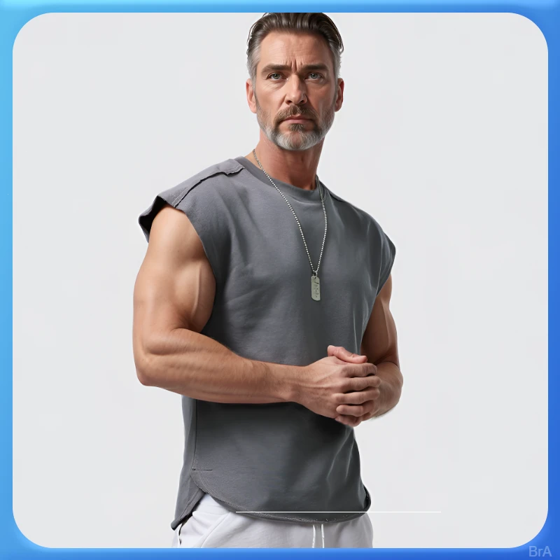 健身260克运动坎肩毛边美式重磅休闲无袖背心夏季t百搭宽松棉新款