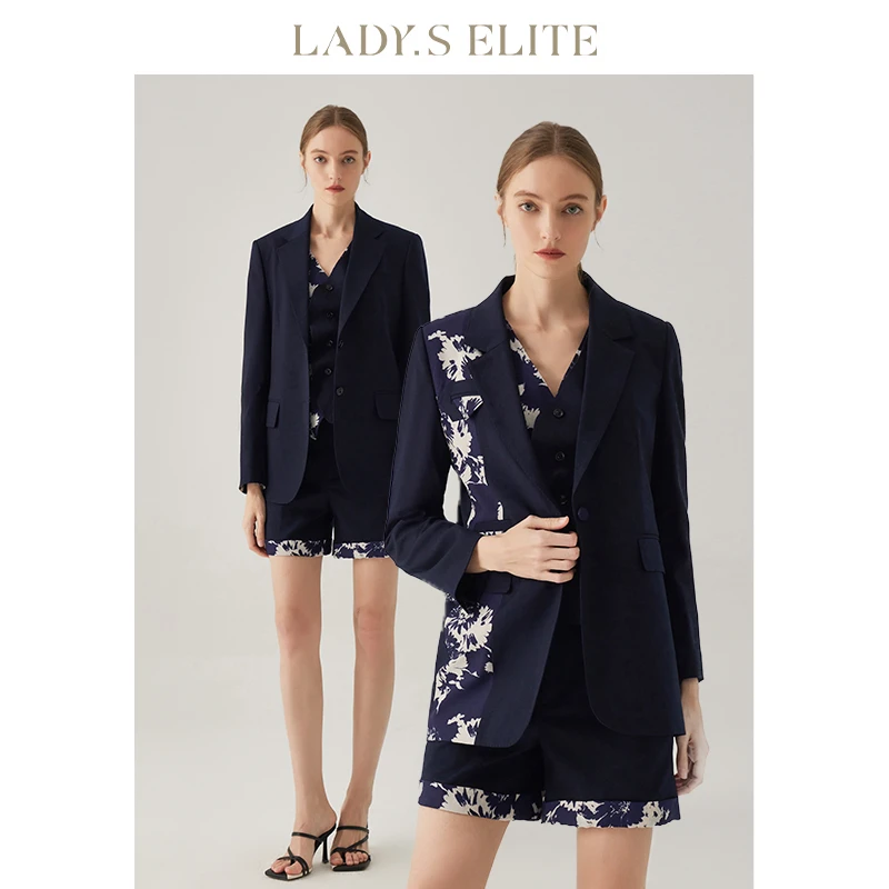 LadySElite【青花瓷西装】蔡文静同款套装女2024气质修身通勤西服