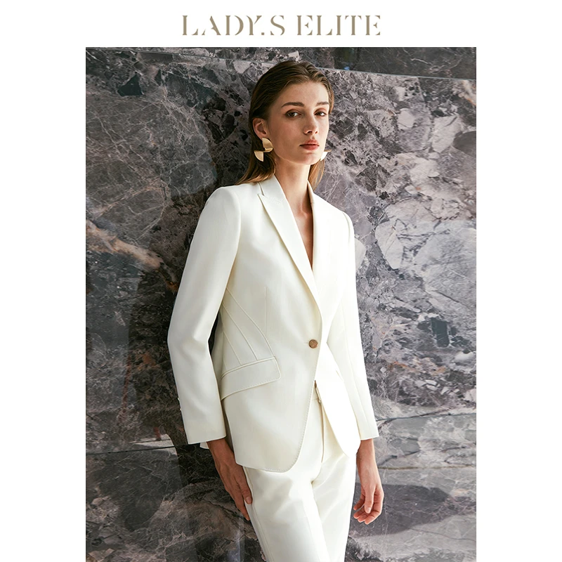 LadySElite【TBW】轻奢米白色羊毛混纺西装套装女商务通勤高端西服