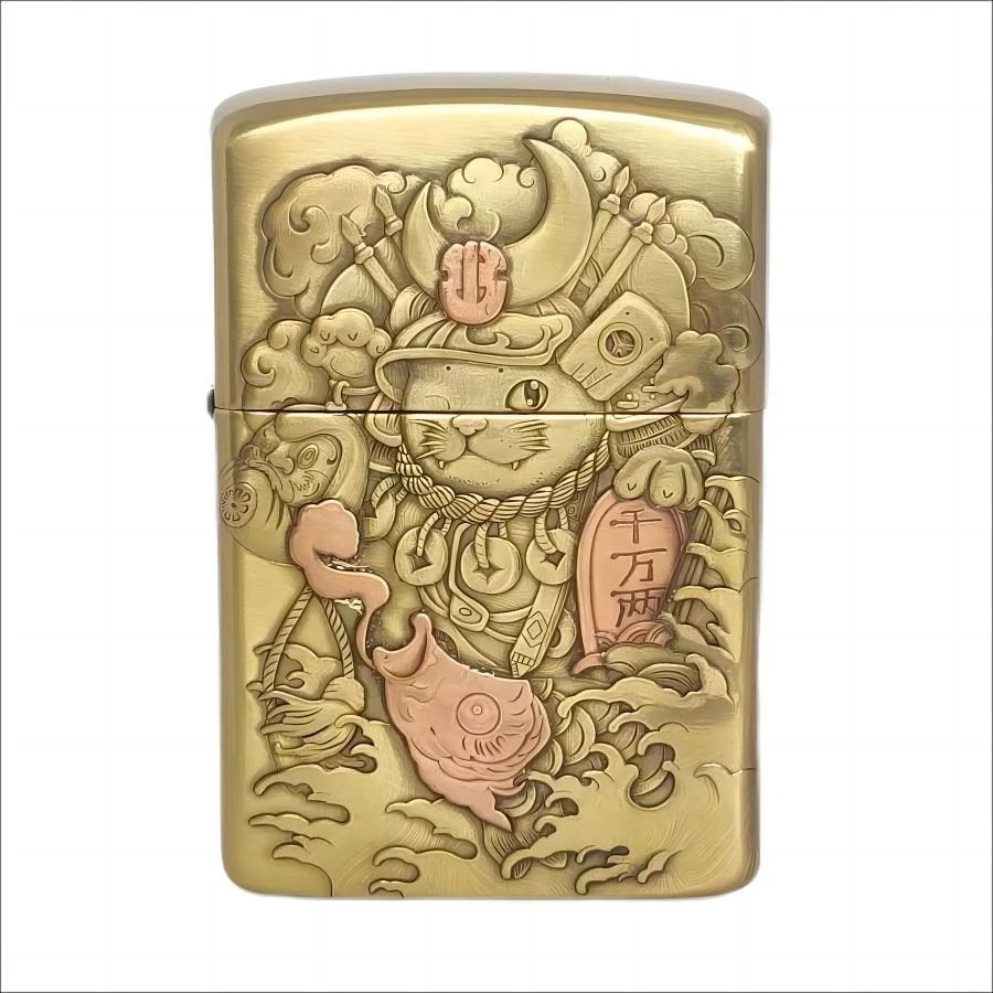 ZORRO佐罗浮雕【镶嵌招米猫】902s纯铜打火机