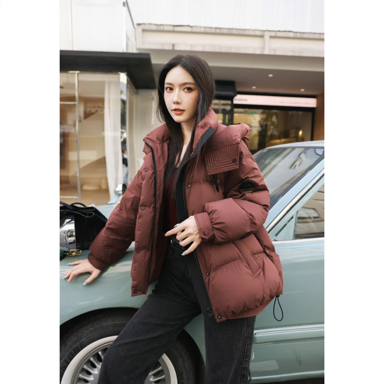 羽绒服女士2024冬季新品连帽纯色百搭休闲简约加厚外套