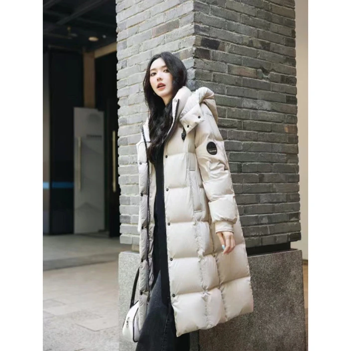 羽绒服女士2024冬季新品连帽纯色百搭休闲简约加厚中长款外套