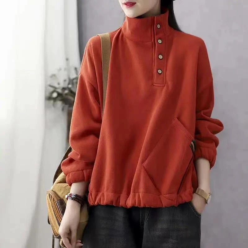 裁剪纸样立领卫衣女宽松高领韩版显瘦加绒加厚套头衫纸样(009)