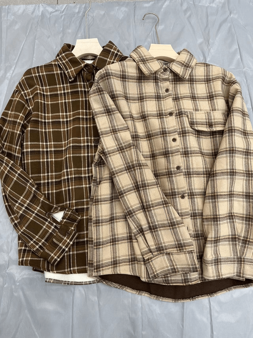 （星款）2023冬季新款翻领格子8206加绒忖衫休闲百搭韩版格纹